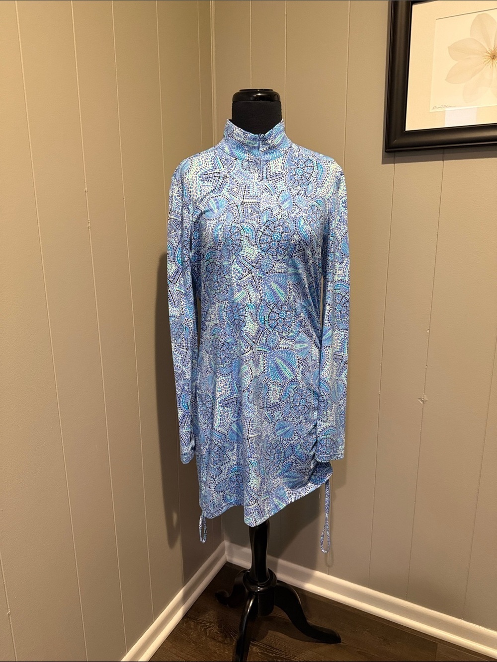 Beachtime Women’s Small Lightweight Blue Patterned Swim Coverup Tunic